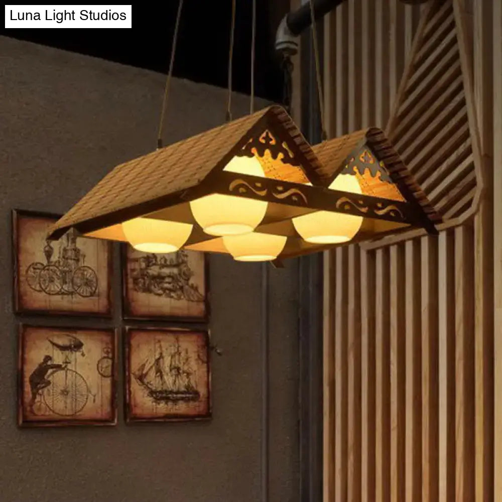 Bamboo chinese island pendant light for dining room triangle roof