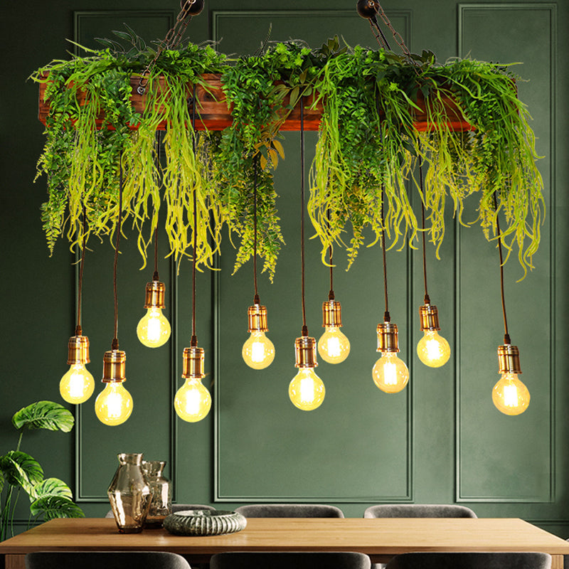 Rustic wooden fern deco edison bulb chandelier dining room light