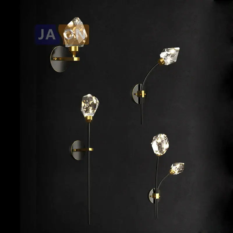 Black & gold crystal led wall sconce light for bedroom