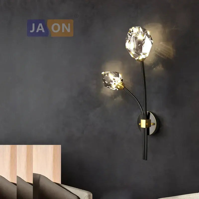 Black & gold crystal led wall sconce light for bedroom