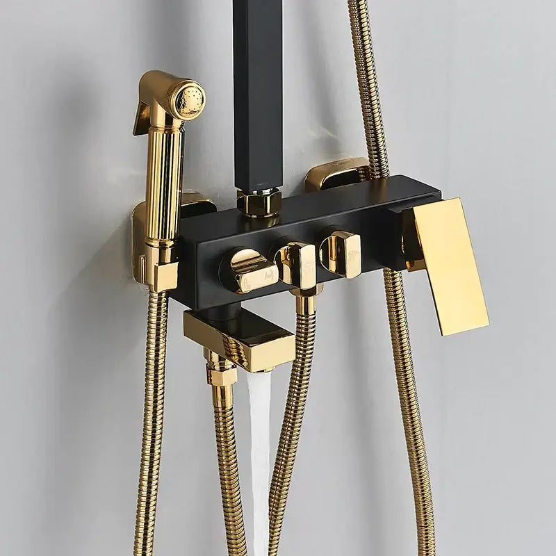 DecorBites™ Black Gold Shower Faucet Set with Bidet Function, Wall Mounted Rainfall Mixer