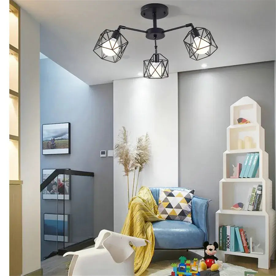 DecorBites™ Black Iron Cage Chandelier: Adjustable Spider Design Modern Ceiling Lamp