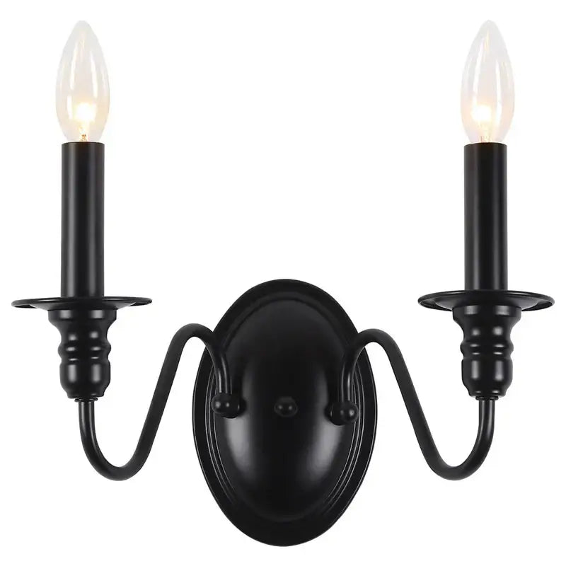 Vintage black iron wall lamp bedroom glass candle sconce