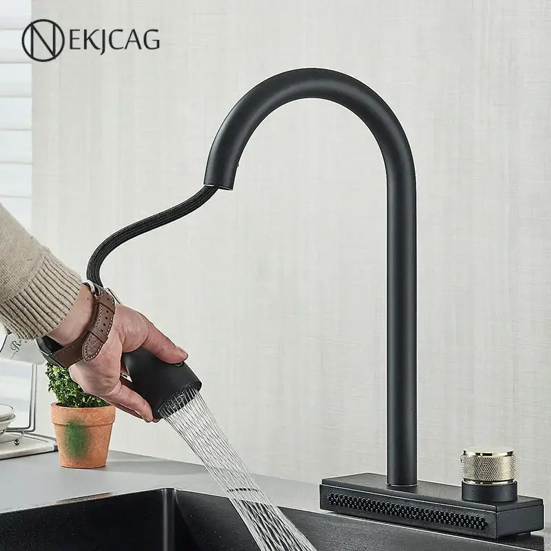 DecorBites™ Black Kitchen Faucet: Flexible Pull Out 3 Nozzle Mixer Tap