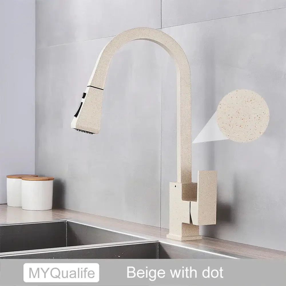 DecorBites™ Black Kitchen Faucet Pull Out Mixer Square Single Handle Deck Mounted Tap