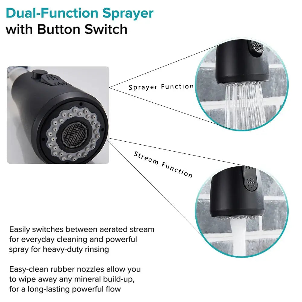 DecorBites™ Black Kitchen Faucet Pull Out Mixer with Single Handle and Stream Spray