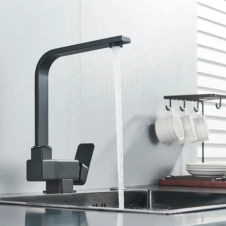 DecorBites™ Black Kitchen Rotating Faucet | Foldable Single Handle Mixer Faucet