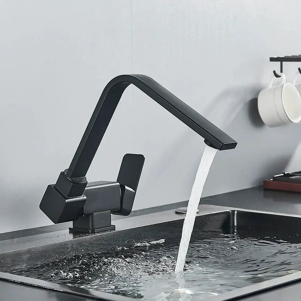 DecorBites™ Black Kitchen Rotating Faucet | Foldable Single Handle Mixer Faucet