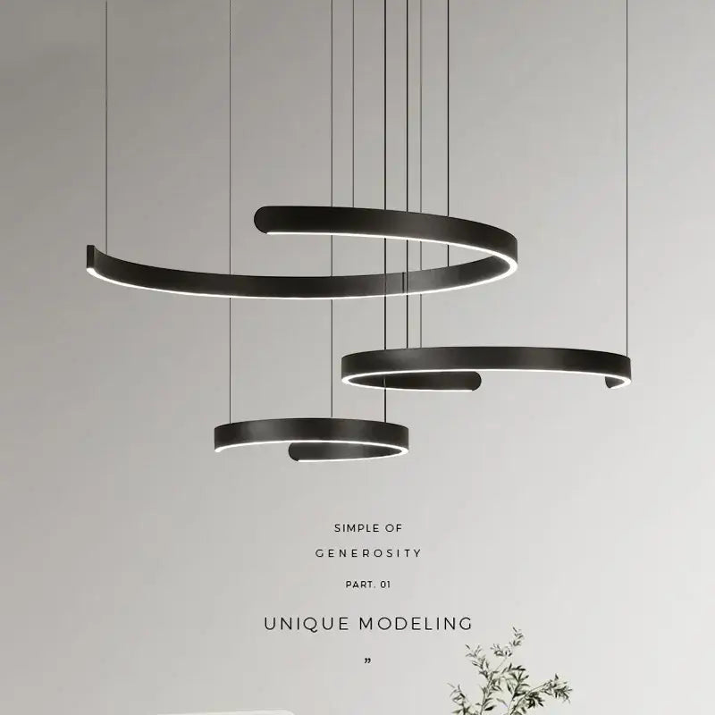 DecorBites™ Black LED Chandelier Pendant Light for Foyer Stairs Bar, Minimalist Indoor Hanging Lamp