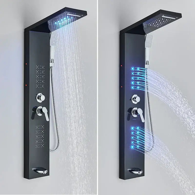DecorBites™ Black LED Shower Faucet Panel with Waterfall Rain System & Massage Spa Spout