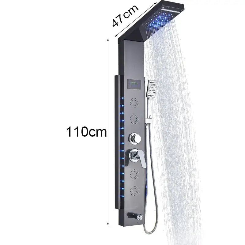 DecorBites™ Black LED Shower Panel 5-Function Wall Mount Bathroom Faucet - Cold and Hot Shower