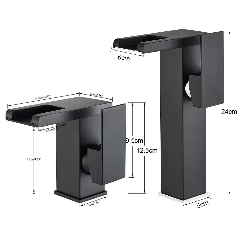 DecorBites™ Black LED Waterfall Bathroom Faucet, Deck Mounted, Three Color Change