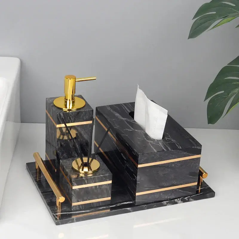 DecorBites™ Black Marble Bathroom Accessories Set