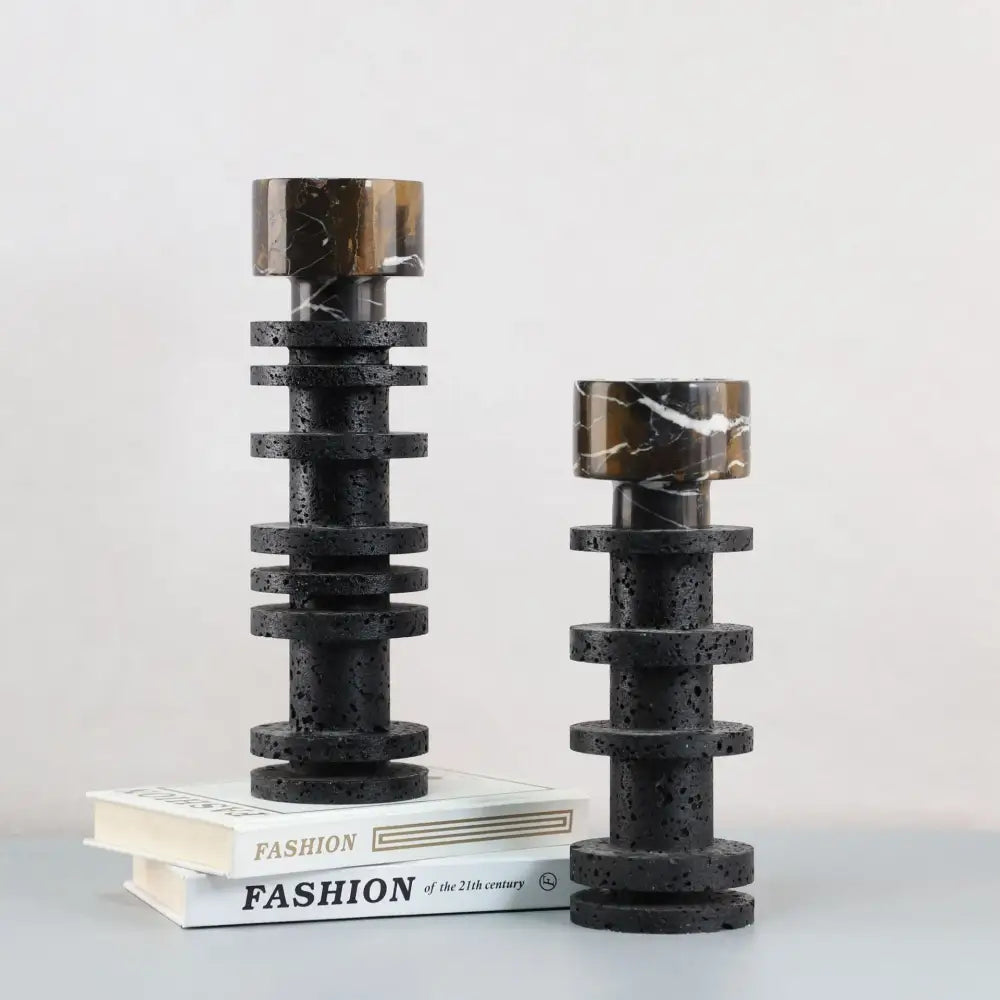 DecorBites™ Black Marble Candle Holder for Elegant Table Centerpieces