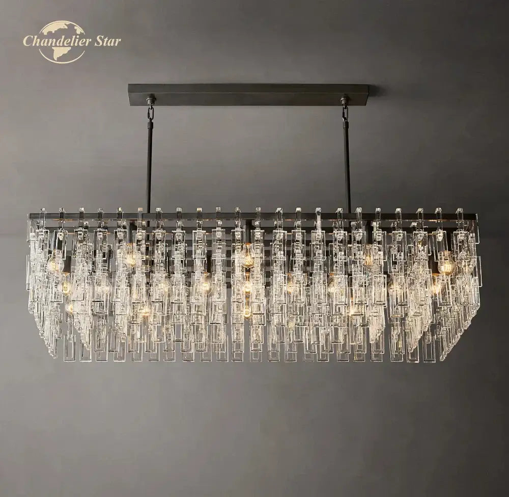 DecorBites™ Black Marignan K9 Crystal Rectangular Chandelier for Living Dining Room
