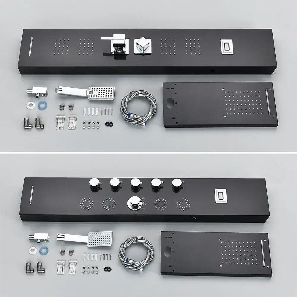 DecorBites™ Black Massage Jet Rainfall Shower Panel with Temperature Display 5 Modes