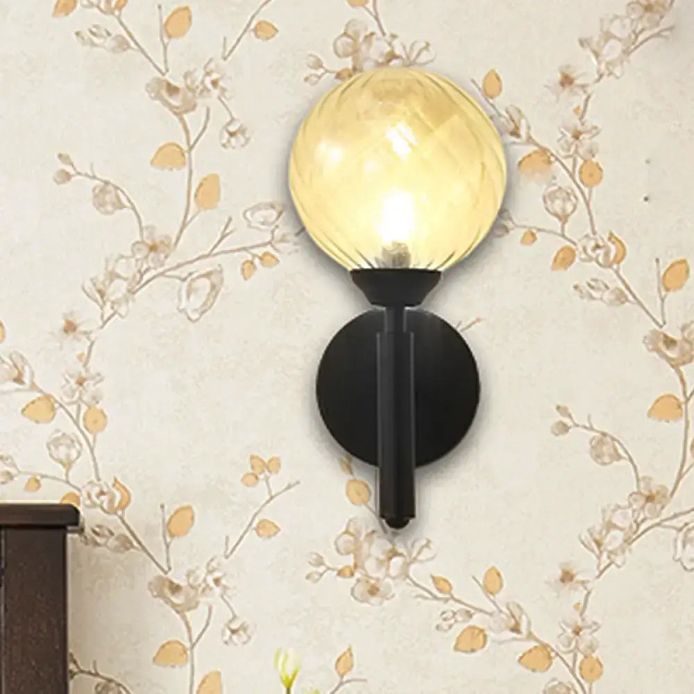 DecorBites™ Black Modern Globe Wall Light with Clear Textured Glass and 1 Bulb