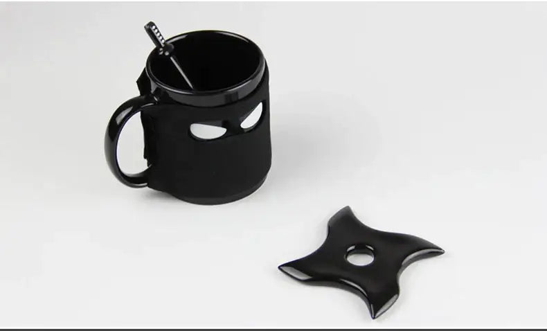 DecorBites™ Black Ninja Mug, Unique Ceramic Tea Cup, Creative Novelty Gift