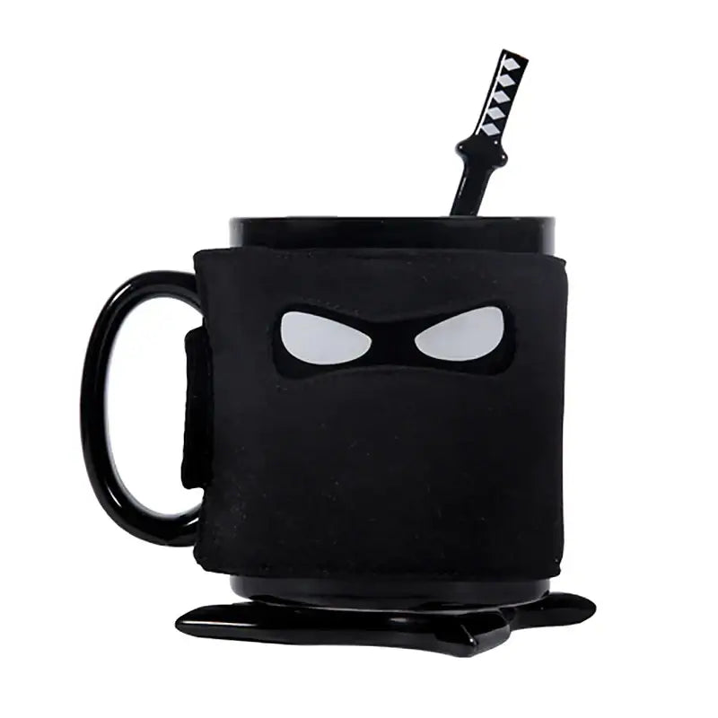DecorBites™ Black Ninja Mug, Unique Ceramic Tea Cup, Creative Novelty Gift
