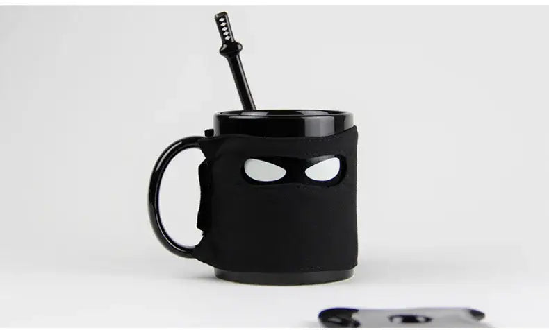 DecorBites™ Black Ninja Mug, Unique Ceramic Tea Cup, Creative Novelty Gift