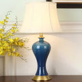 DecorBites™ Blue Pottery Base Bedside Table Lamp with Modern Empire Shade Night Light