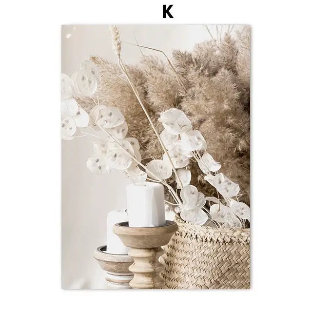 Bohemian beach landscape wall art – living room beige pampas decor