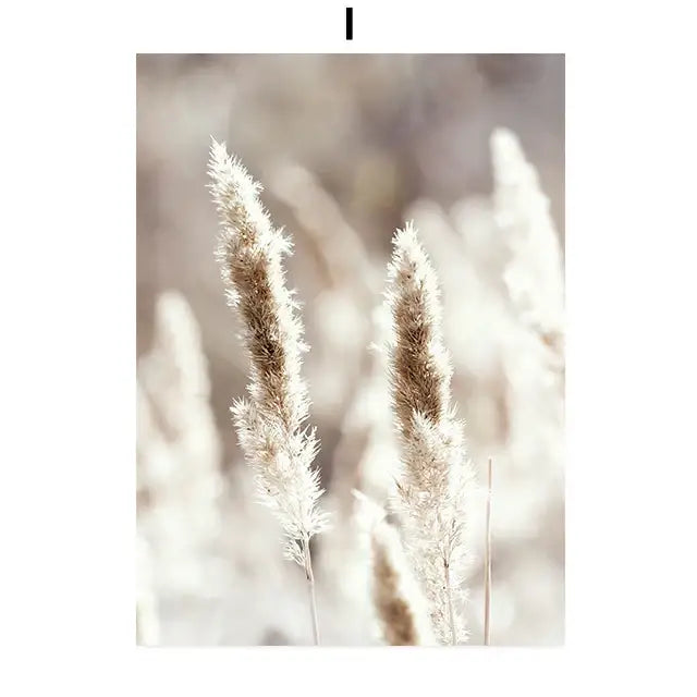 Bohemian beach landscape wall art – living room beige pampas decor