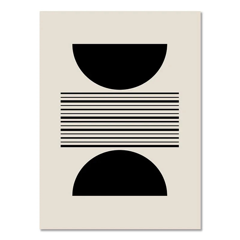 Boho geometric line black & white framed canvas set living room wall art