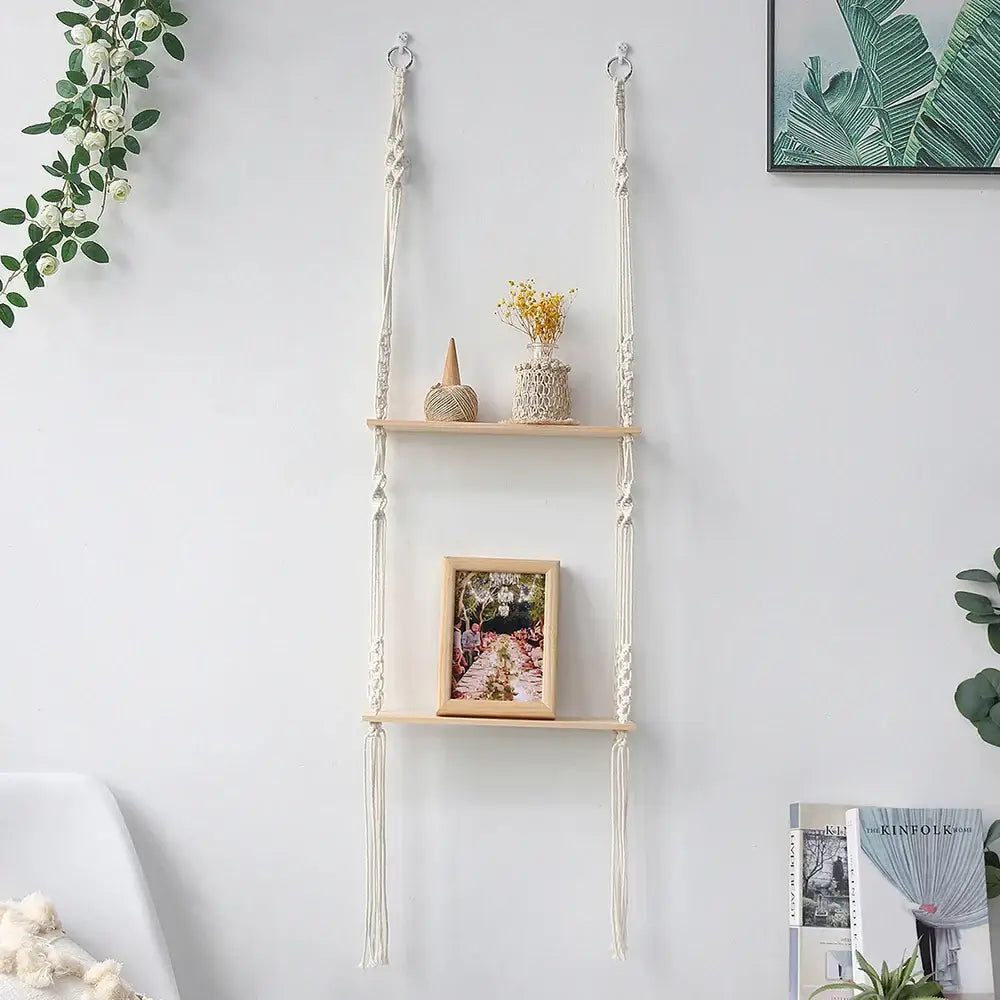 DecorBites™ Boho Macrame Wall Shelf for Home Decor