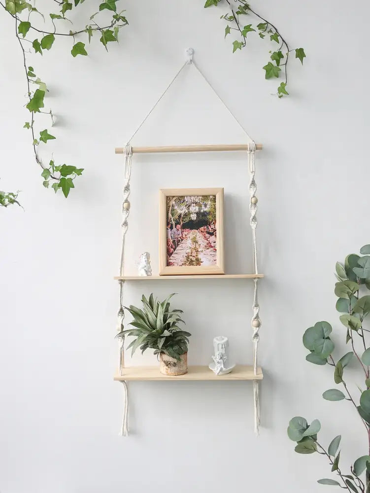 DecorBites™ Boho Macrame Wall Shelf for Home Decor