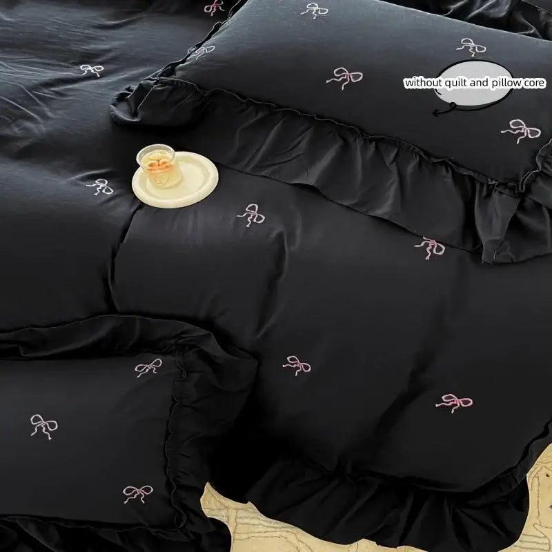 DecorBites™ Bow Embroidery Bedding Set with Ruffles