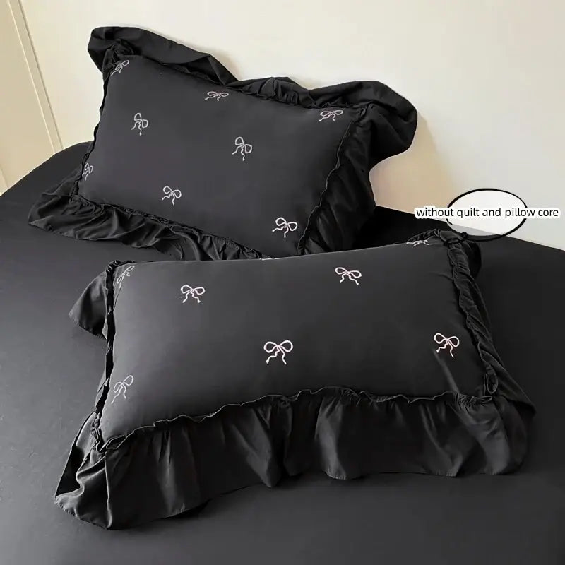 DecorBites™ Bow Embroidery Bedding Set with Ruffles