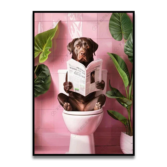 DecorBites™ Cat Reading on Toilet Canvas Wall Art