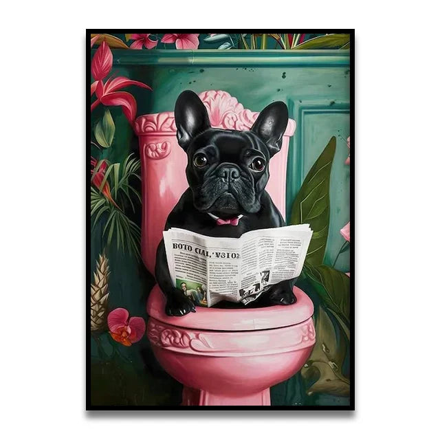 DecorBites™ Cat Reading on Toilet Canvas Wall Art