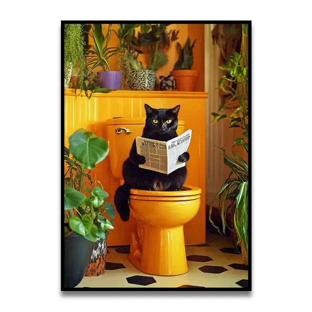 Pink parrot reading newspaper on toilet canvas wall art bathroom decor