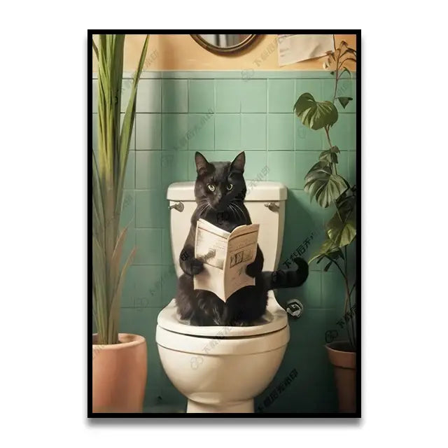 Pink parrot reading newspaper on toilet canvas wall art bathroom decor