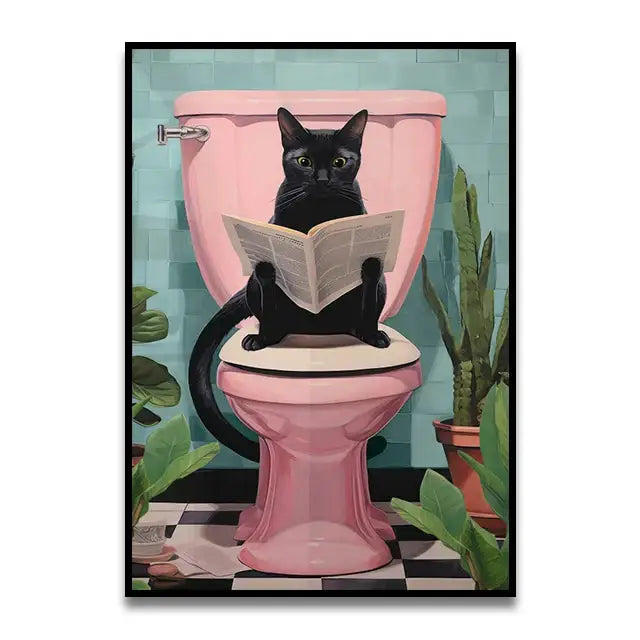 DecorBites™ Cat Reading on Toilet Wall Art