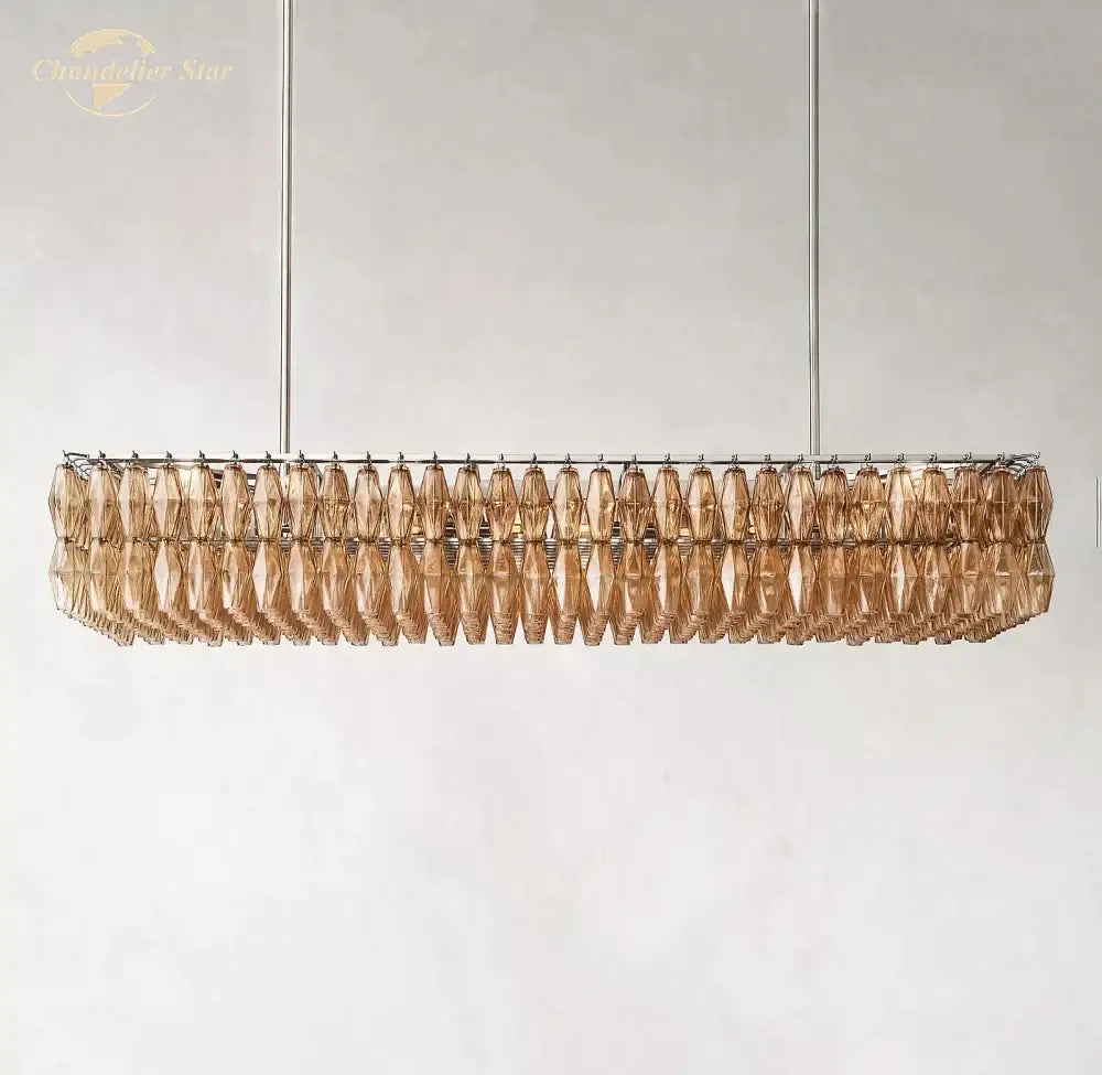 Amber glass and gold linear chandelier dining room light