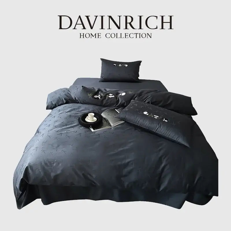 Black & white bamboo jacquard duvet cover set – bedroom satin bedding