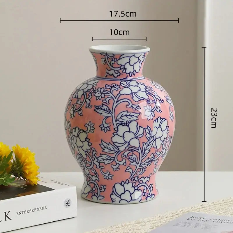 Vintage yellow & white porcelain vase living room floral decor