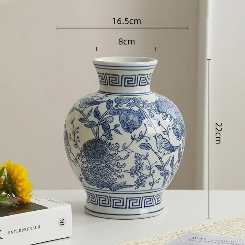 Vintage yellow & white porcelain vase living room floral decor
