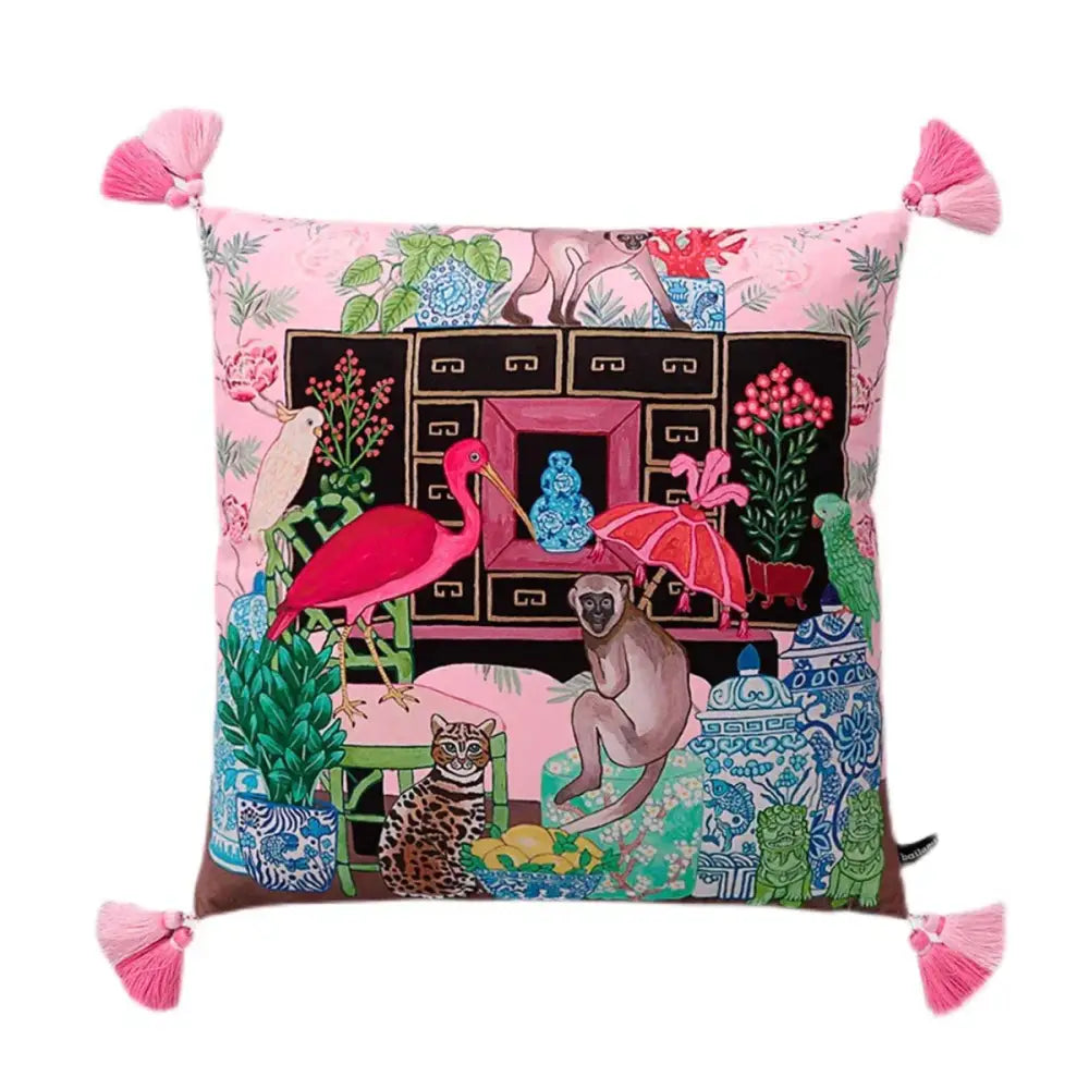 Chinoiserie zebra & peonies cushion cover living room decor