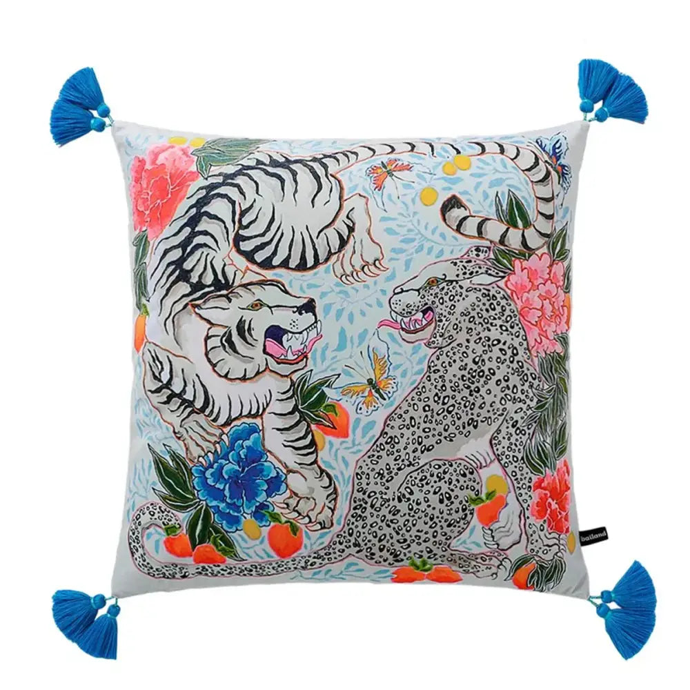 Chinoiserie zebra & peonies cushion cover living room decor