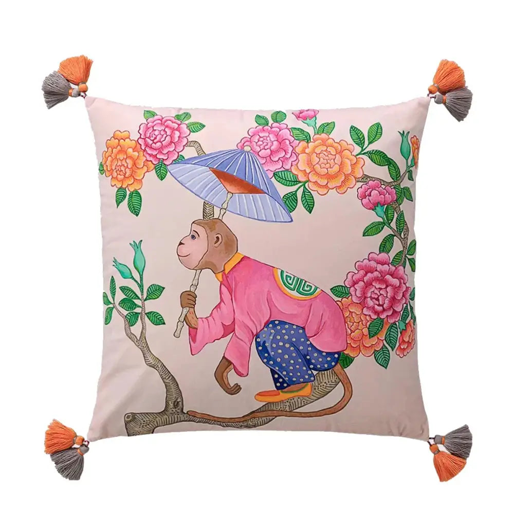 Chinoiserie zebra & peonies cushion cover living room decor
