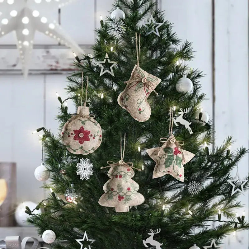 White embroidered pentagram sock ornaments living room decor