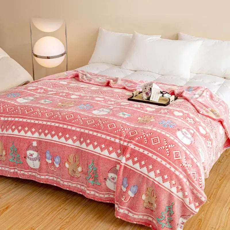 DecorBites™ Christmas Pattern Printed Soft Blanket: Fine Fluffy Multi-Purpose Bed Sofa Cover