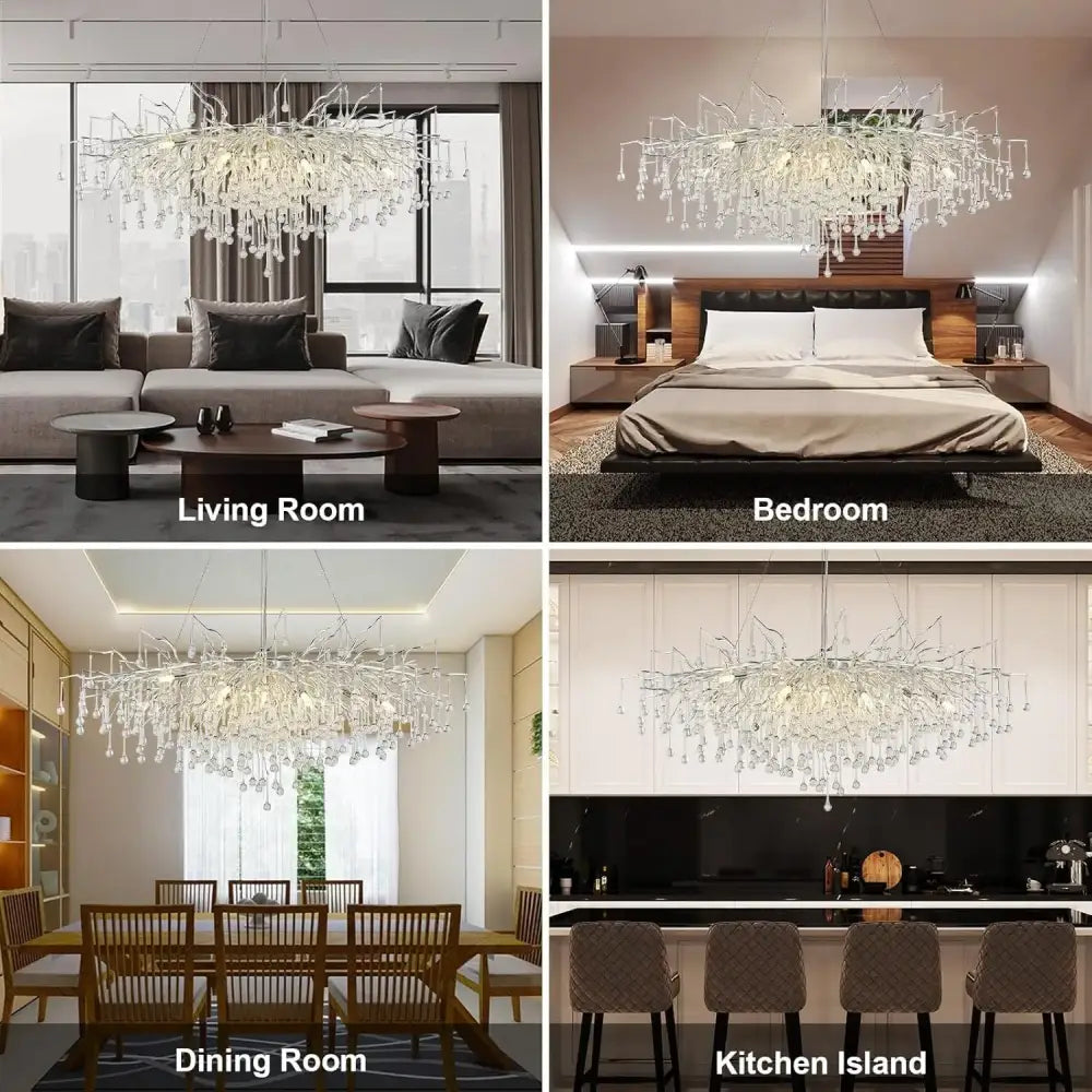 DecorBites™ Chrome Rectangular Crystal Chandelier Light Fixture