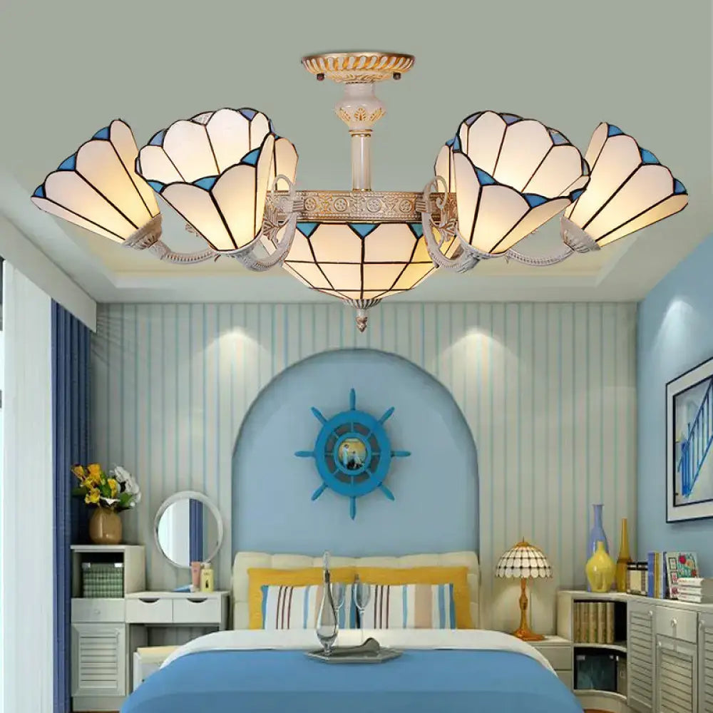 DecorBites™ Classic Hanging Cone Ceiling Light with White Glass Shade - Multi Light Chandelier