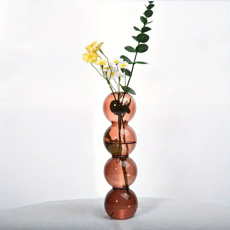 Vibrant stacked glass bubble vase living room decor
