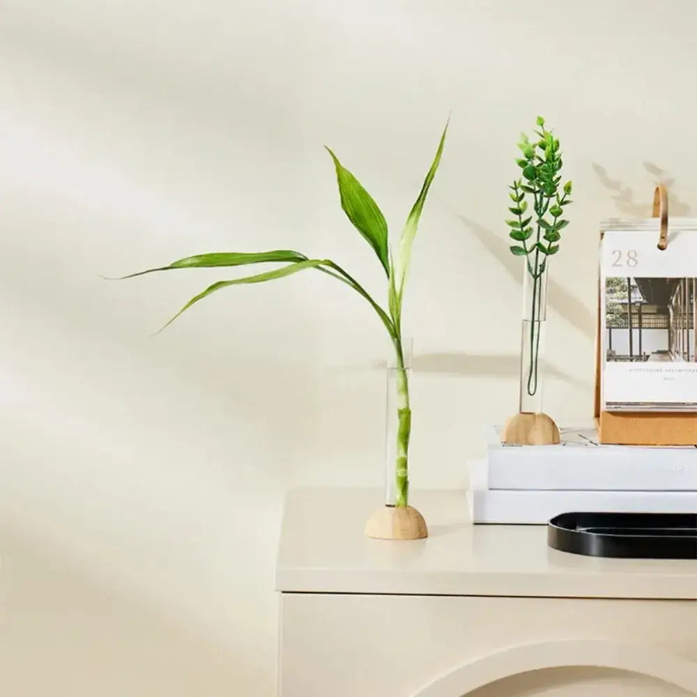 DecorBites™ Clear Vase with Bamboo Base Tabletop Decoration